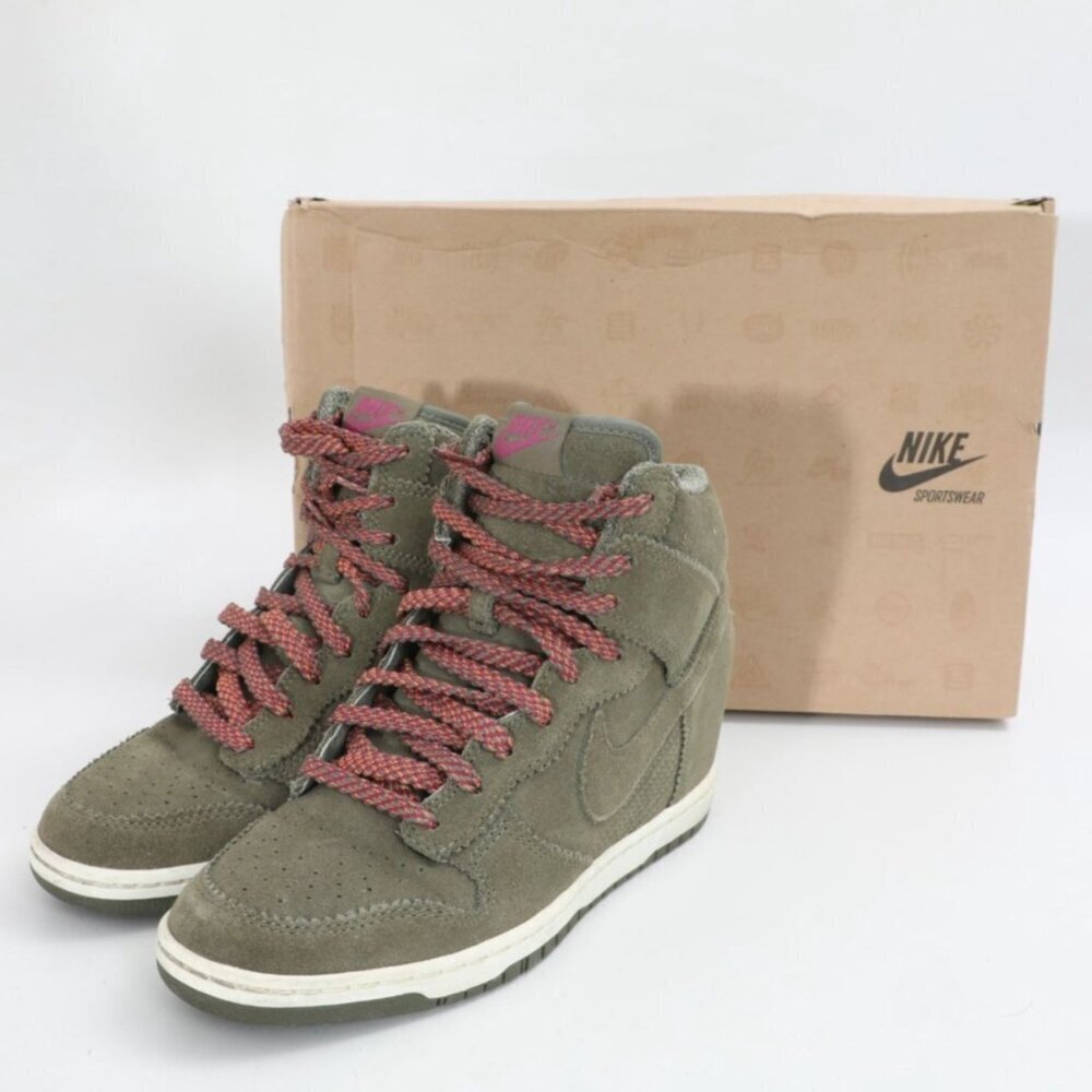 Nike Dunk Sky Hi Medium Olive Green Suede Sneakers Wedge Heelm Womens Size 8 NWB